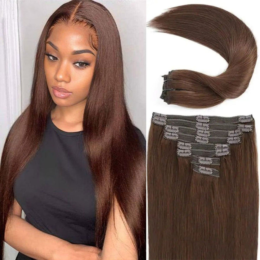 7pcs Dark Brown Clip in Hair Extensions