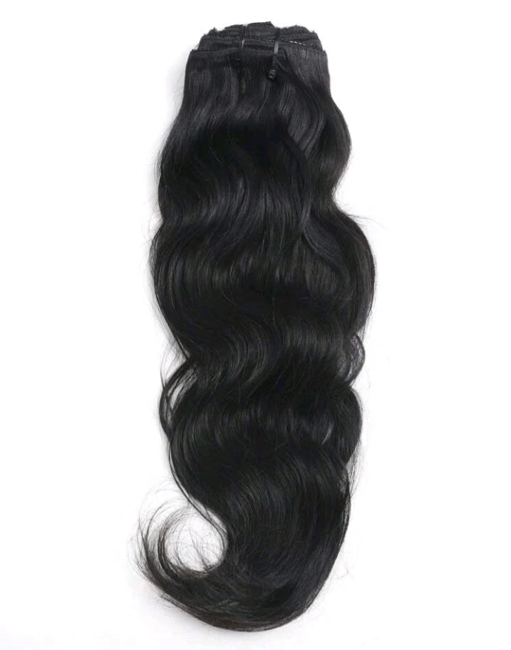 Black wave human hair clip-in