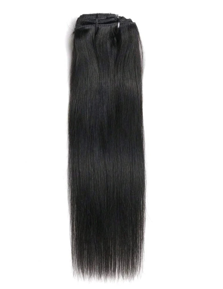 Black straight clip-in extensions