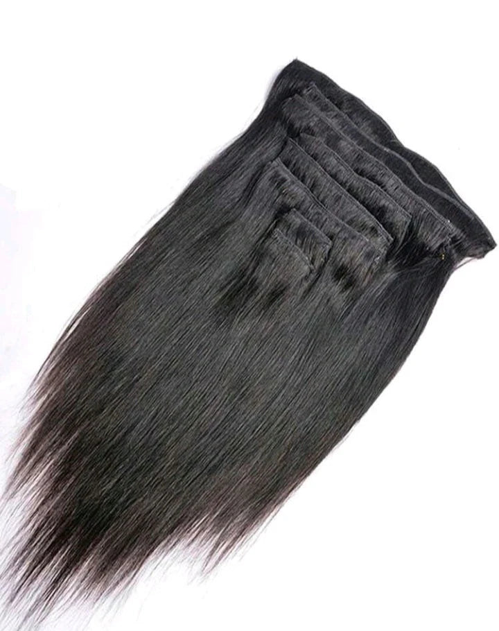 Black straight clip-in extensions